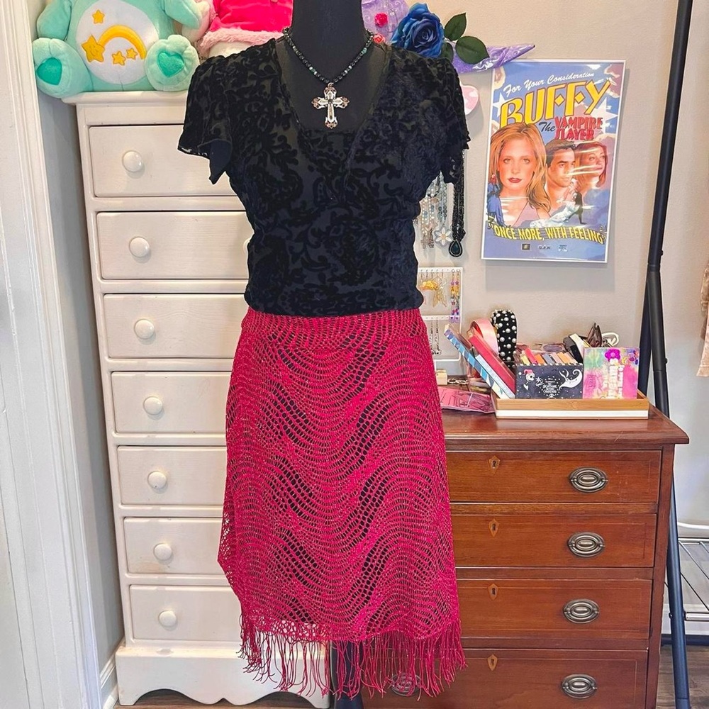 Y2k Soho Apparel fringe low-rise midi skirt size 14